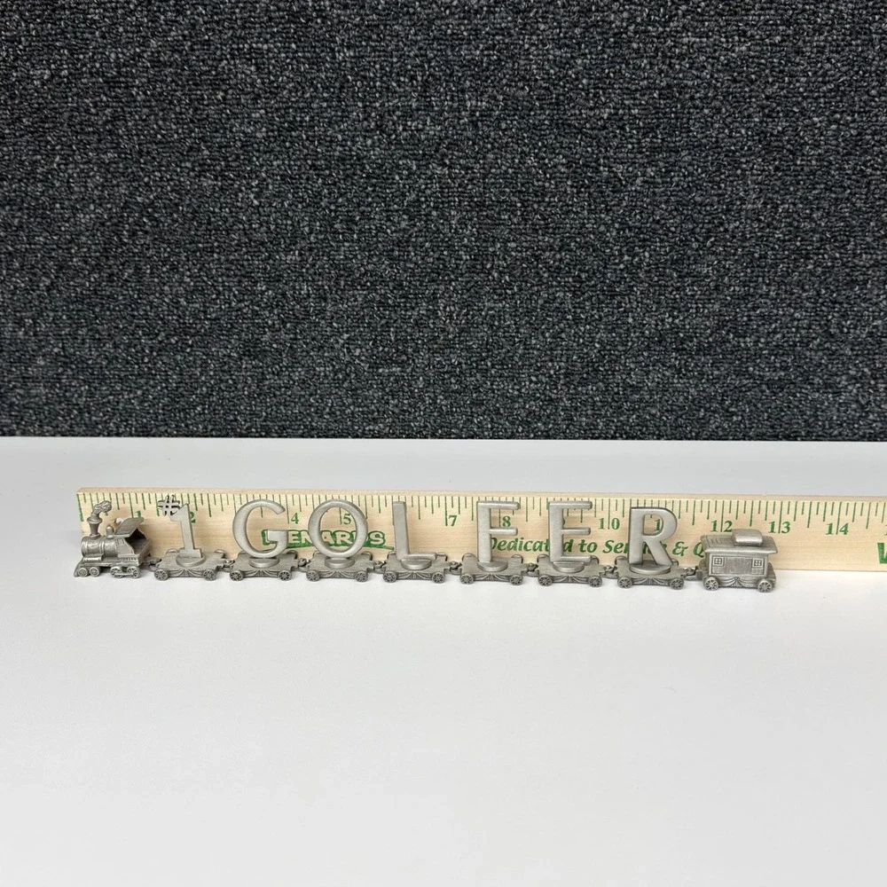 Fort Pewter Vintage #1 Golfer Miniature Train Set Collectible Desk Decor 9pc